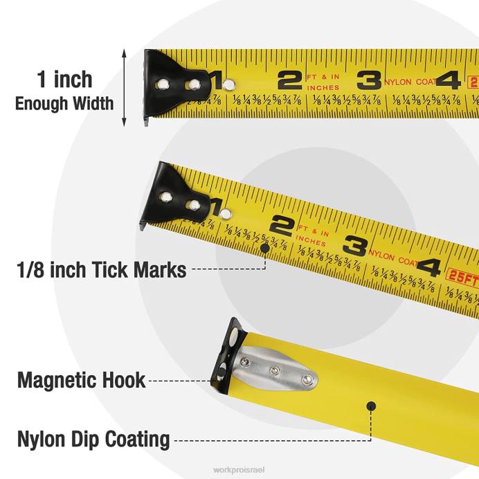 מוֹעִיל WORKPRO סרט מדידה של 25 רגל, 1/8 שברים ודיוק של 1/32 סרט מדידה קל לקריאה, סרט מדידה של ציפוי ניילון נשלף כְּלִי L40Z105