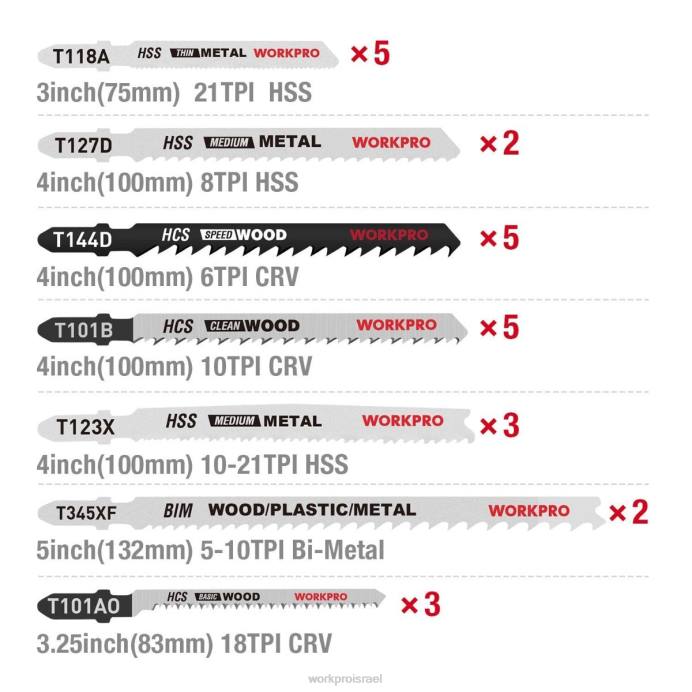 מוֹעִיל WORKPRO 25 יחידות סט להב מסור t-shnk עם מארז אחסון כְּלִי L40Z210