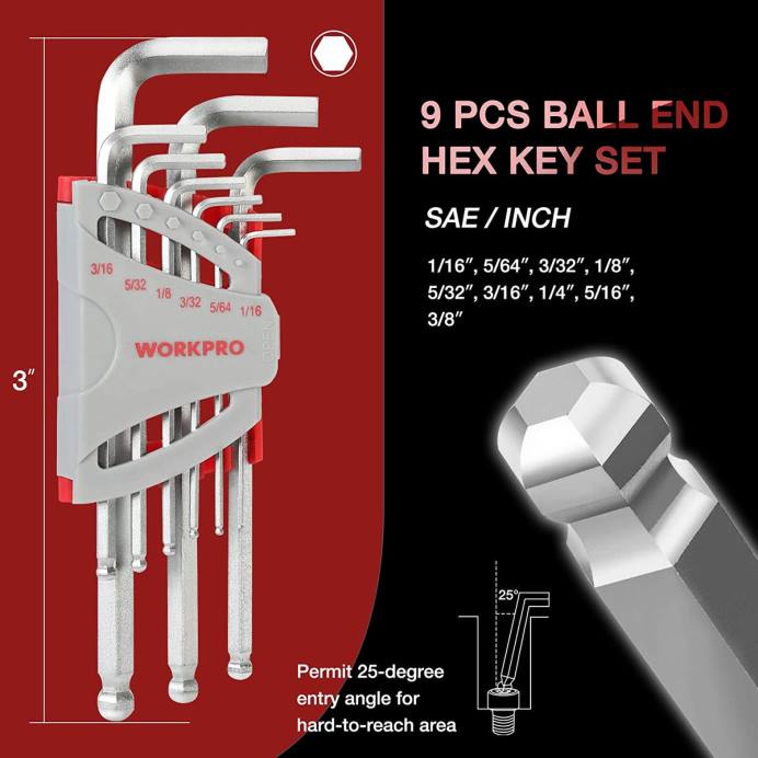 מוֹעִיל WORKPRO סט מפתח ברגים כדורי זרוע ארוך 27 יחידות לאחיזה והעברת מומנט מעולה כְּלִי L40Z62