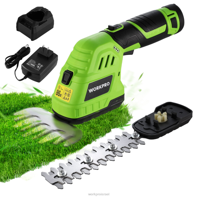 מורדן WORKPRO 2 ב-1 12v חשמלי גזם גידור דשא וגוזם שיחים כף יד, עם סוללת ליתיום-יון נטענת בקיבולת 2.0ah ומטען מהיר לשעה כְּלִי L40Z301