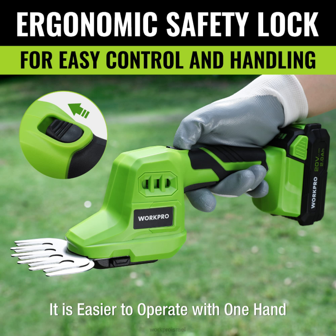 מוֹעִיל WORKPRO 2 ב-1 20V חשמלי גזם גידור דשא אלחוטי וגוזם שיחים כף יד, עם סוללת ליתיום-יון נטענת בקיבולת 2.0ah ומטען מהיר לשעה כְּלִי L40Z302