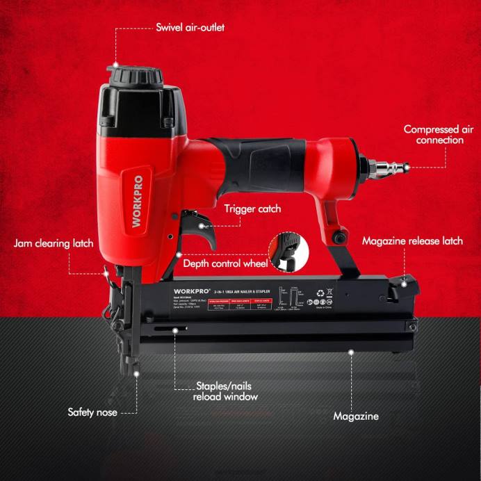 מורדן WORKPRO מסמר בראד פנאומטי 2 ב-1 עם מסמרים של 400 יחידות / 300 יחידות סיכות כְּלִי L40Z181