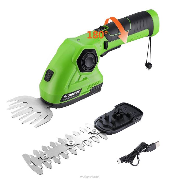 ירוק לבן WORKPRO גוזם דשא אלחוטי וגוזם שיחים 2 ב-1 גוזם גדר חיה כף יד 7.2V גוזם דשא חשמלי מזמר גידור דשא כְּלִי L40Z297