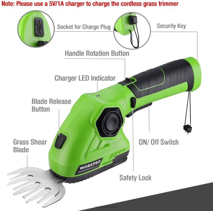 ירוק לבן WORKPRO גוזם דשא אלחוטי וגוזם שיחים 2 ב-1 גוזם גדר חיה כף יד 7.2V גוזם דשא חשמלי מזמר גידור דשא כְּלִי L40Z297