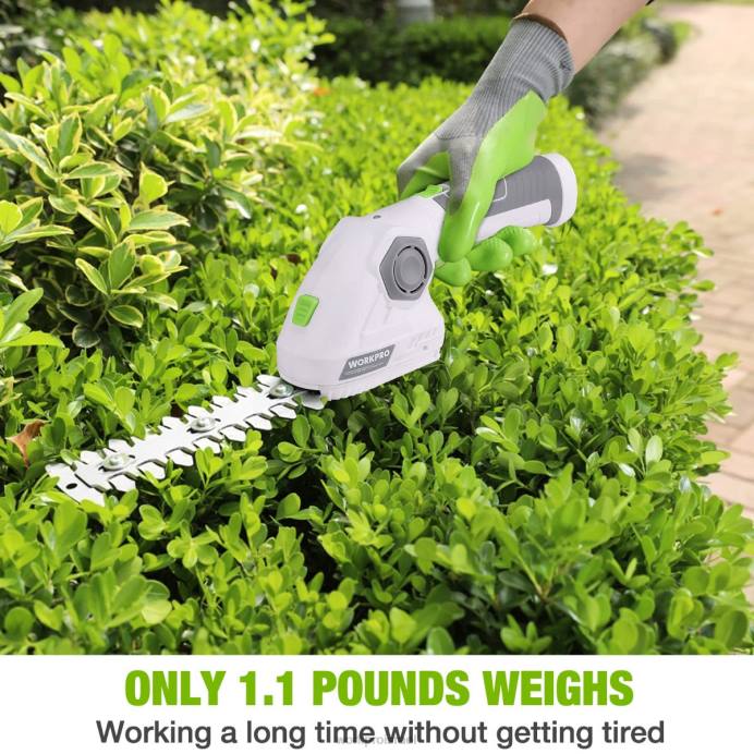 ירוק לבן WORKPRO גוזם דשא אלחוטי וגוזם שיחים 2 ב-1 גוזם גדר חיה כף יד 7.2V גוזם דשא חשמלי מזמר גידור דשא כְּלִי L40Z297