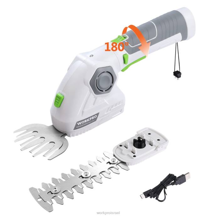 ירוק לבן WORKPRO גוזם דשא אלחוטי וגוזם שיחים 2 ב-1 גוזם גדר חיה כף יד 7.2V גוזם דשא חשמלי מזמר גידור דשא כְּלִי L40Z297