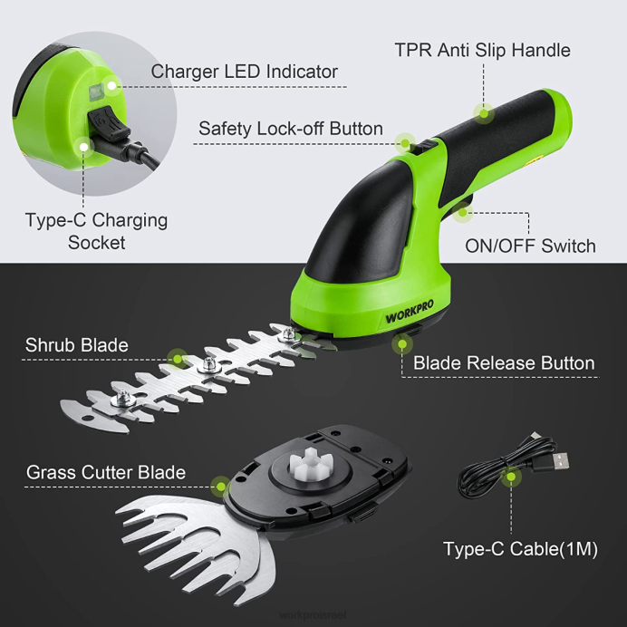 ורוד/ירוק/לבן WORKPRO 2 ב-1 כף יד 7.2 וולט חשמלי גוזם שיחים גוזם גדרות/חותך דשא כְּלִי L40Z269