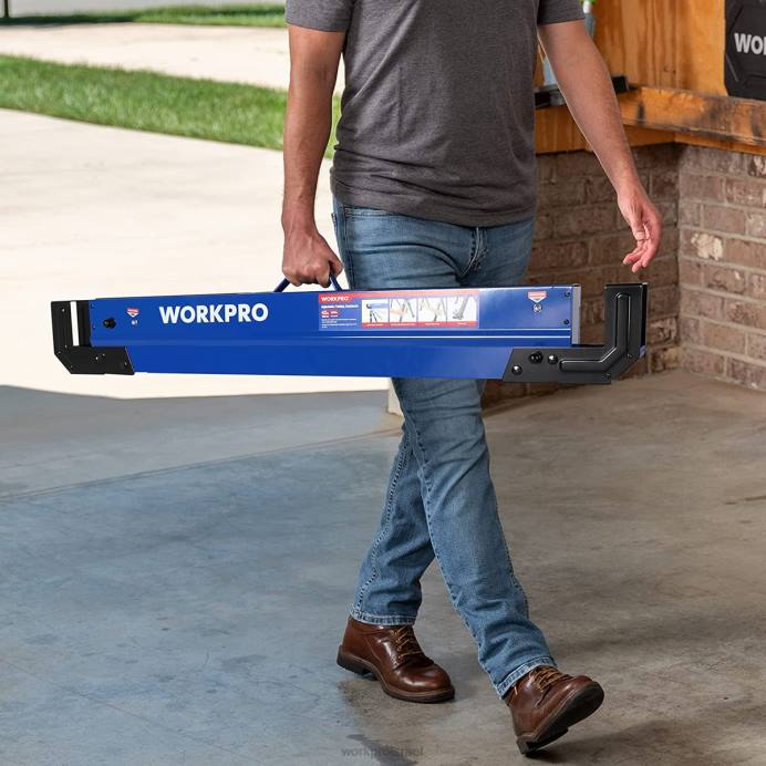 חָדָשׁ WORKPRO 2 יחידות סוס מסור מתקפל מתכוונן סוס מסור כבד עם 2x4 זרועות תמיכה, קיבולת עומס של 3000 פאונד, רגליים מתכווננות לגובה 24-32 אינץ', רגליות מסתובבות ויתדות תמיכה אִחסוּן L40Z35