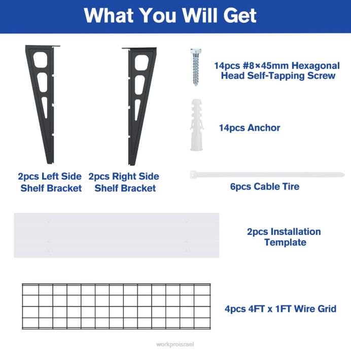 שָׁחוֹר WORKPRO 2 חבילות 2x4ft מדפים צמודים לקיר במוסך כבד, קיבולת עומס של 400 פאונד (סה