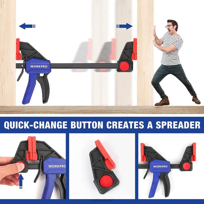 מורדן WORKPRO 2 יחידות מהדקי בר לעיבוד עץ, חובה בינונית 300 פאונד מהדק/מפזר ביד אחת כְּלִי L40Z118