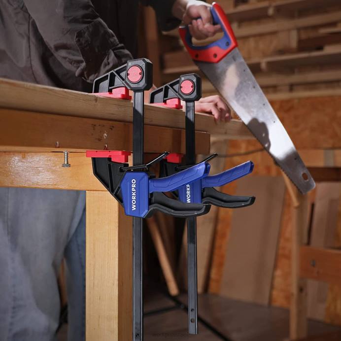 מורדן WORKPRO 2 יחידות מהדקי בר לעיבוד עץ, חובה בינונית 300 פאונד מהדק/מפזר ביד אחת כְּלִי L40Z118