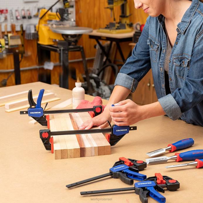 מוֹעִיל WORKPRO 2 יחידות מהדקי בר לעיבוד עץ, חובה בינונית 300 פאונד מהדק/מפזר ביד אחת כְּלִי L40Z123