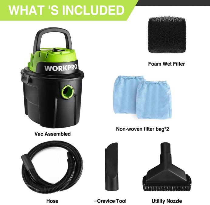 מוֹעִיל WORKPRO שואב אבק רטוב/יבש 2.5 ליטר 3 כוח סוס שיא, שואב אבק נייד לבית כְּלִי L40Z216