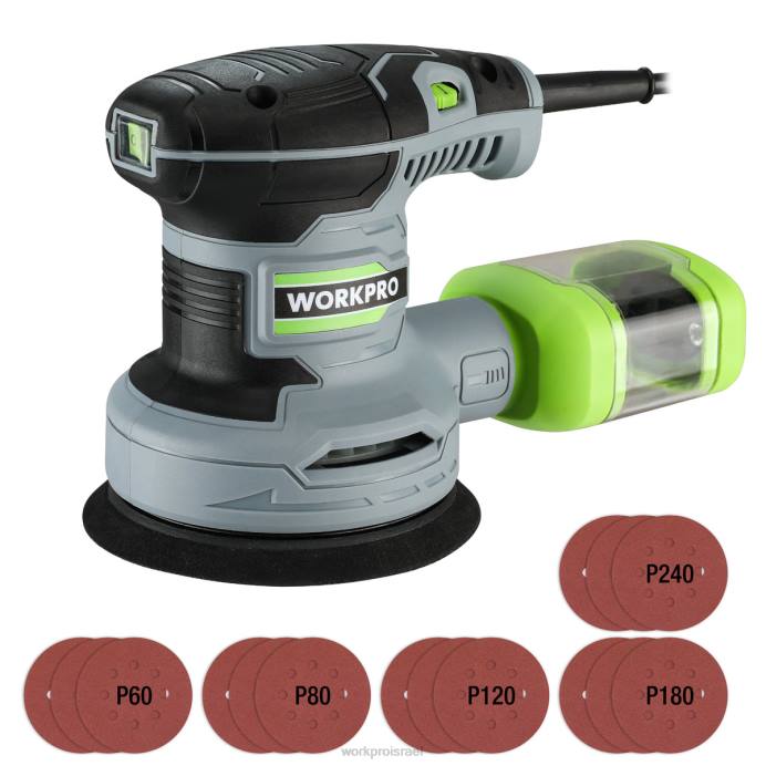 מוֹעִיל WORKPRO מלטשת מסלול אקראית 2.5 אמפר חשמלית 5 אינץ', 6 מהירויות משתנות 7000 עד 14000 סל"ד כְּלִי L40Z233