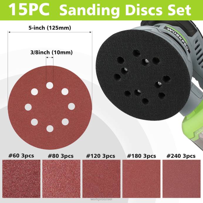 מוֹעִיל WORKPRO מלטשת מסלול אקראית 2.5 אמפר חשמלית 5 אינץ', 6 מהירויות משתנות 7000 עד 14000 סל
