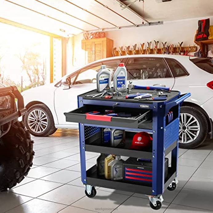 מוֹעִיל WORKPRO עגלת כלים מתגלגלת פרימיום עם 2 מגירות, ארגונית לאחסון עגלת שירות תעשייתית עם גלגלים ומערכת נעילה אִחסוּן L40Z16