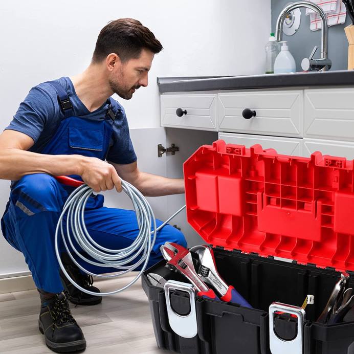 מוֹעִיל WORKPRO ארגז כלים נייד עם מגש נשלף ארגז כלים כבד עם 2 תפסי מתכת אִחסוּן L40Z33