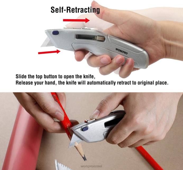 מורדן WORKPRO סכין שירות נשלף וקופסת בטיחות נשלפת עצמית עם 2 להבים נוספים כלולים כְּלִי L40Z41