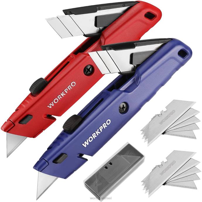 מורדן WORKPRO סכין נשלפת עם אחסון להבים נוסף, 2 חבילות חותכי קופסאות להחלפה מהירה כְּלִי L40Z56