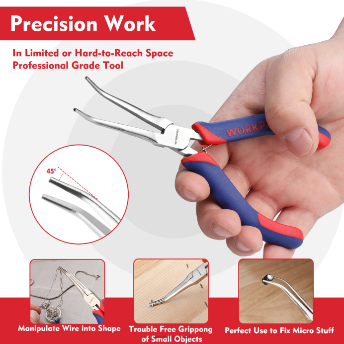 מורדן WORKPRO סט צבת מיני מחט 2 יחידות, צבת אף ארוכה, פלייר אף כפוף כְּלִי L40Z73