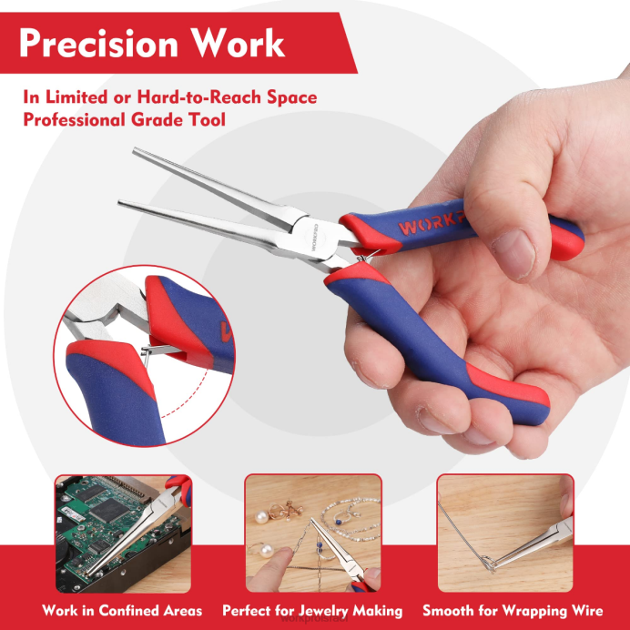 מורדן WORKPRO סט צבת מיני מחט 2 יחידות, צבת אף ארוכה, פלייר אף כפוף כְּלִי L40Z73