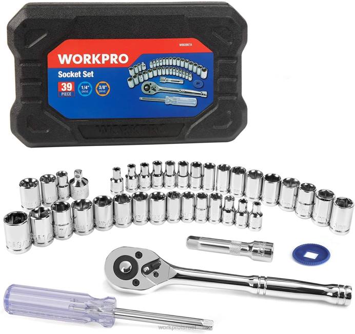 מוֹעִיל WORKPRO סט כלים למכניקת מפתחות שקע 39 יחידות עם ארגז כלים מטרי וסאי כְּלִי L40Z310