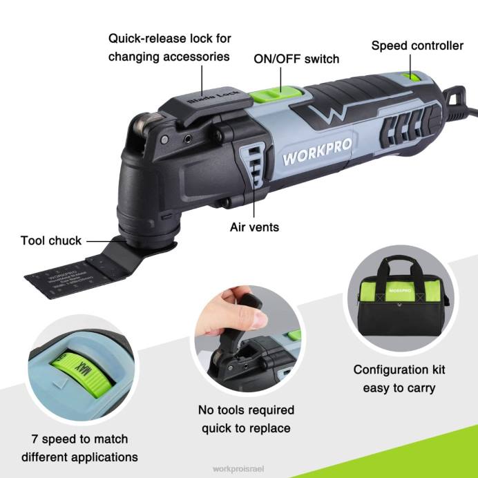 מוֹעִיל WORKPRO מסור נדנוד בעל חוטי 3.0 אמפר הניתן להחלפה עם 7 מהירויות משתנות 3 זווית תנודות, אביזרי מסור 17 יחידות ותיק נשיאה כְּלִי L40Z230