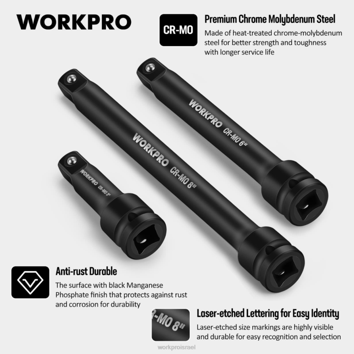 מוֹעִיל WORKPRO סטים של 3 חלקים - 3, 6, 8 אינץ' 1/2 אינץ' כונן שקעים כְּלִי L40Z202