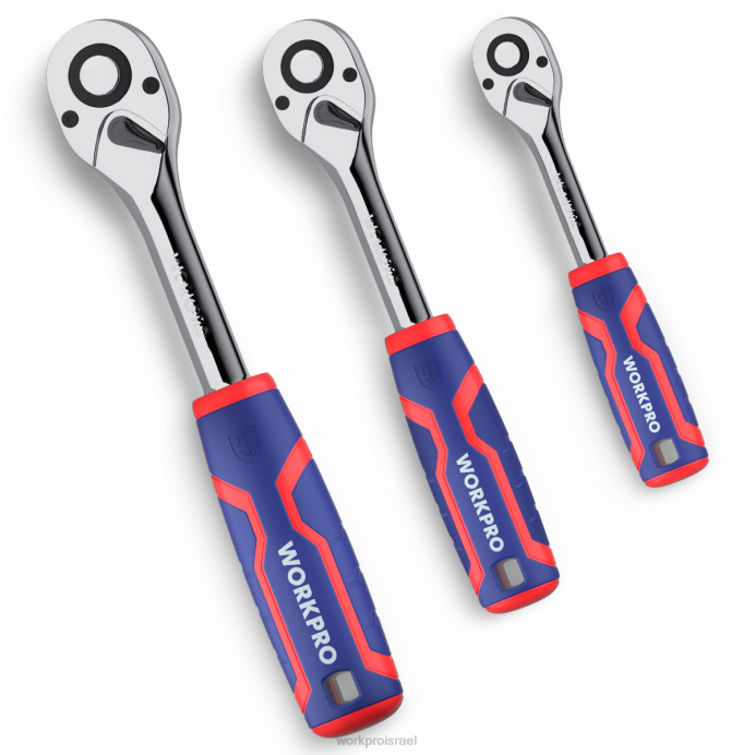 מוֹעִיל WORKPRO סט ראצ'ט 3 יחידות, מפתח שקע שקע פלדה בעל שחרור מהיר הפיך בעל 72 שיניים 40cr כְּלִי L40Z91