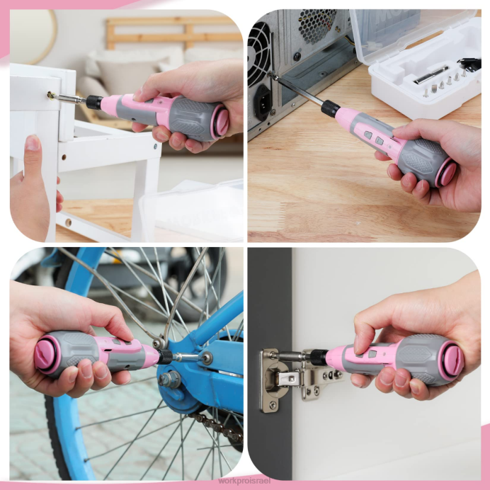 ורוד/לבן WORKPRO ערכת מברג סוללת ליתיום-יון אלחוטית 4V usb נטענת כְּלִי L40Z236