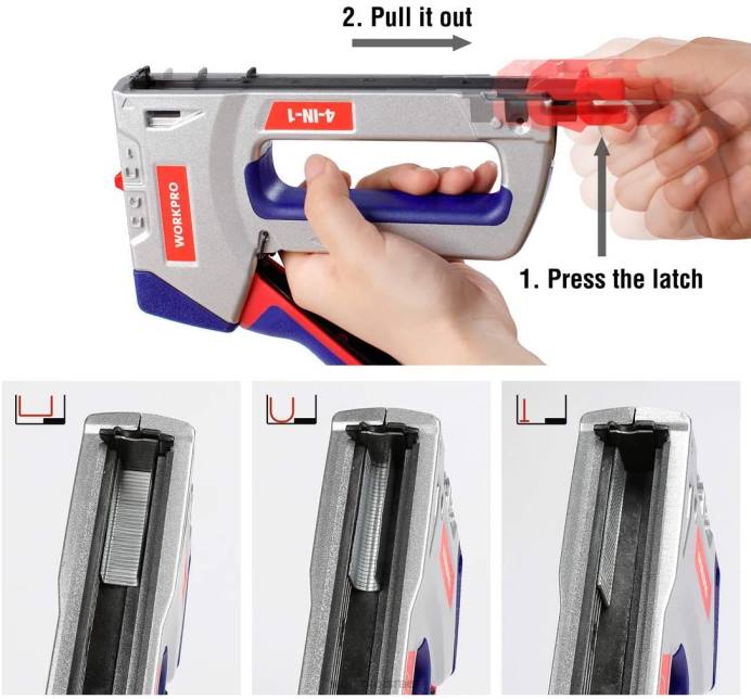 מוֹעִיל WORKPRO ערכת אקדח סיכות 4 ב-1 חזקה במיוחד עם מסמר בראד ידני עם 3000 סיכות ו-1000 מסמרי בראד כְּלִי L40Z57