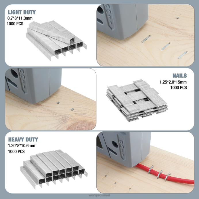 מוֹעִיל WORKPRO אקדח מסמר 4 ב-1 חוטי חשמלי, כולל 3000 יחידות של סיכות ומסמרים כְּלִי L40Z60