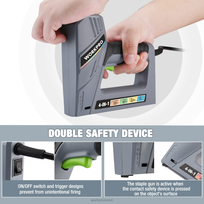 מוֹעִיל WORKPRO אקדח מסמר 4 ב-1 חוטי חשמלי, כולל 3000 יחידות של סיכות ומסמרים כְּלִי L40Z60