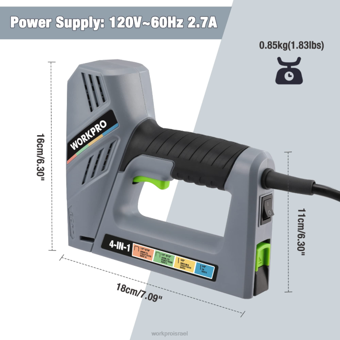 מוֹעִיל WORKPRO אקדח מסמר 4 ב-1 חוטי חשמלי, כולל 3000 יחידות של סיכות ומסמרים כְּלִי L40Z60