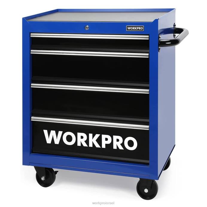 מורדן WORKPRO שידת כלים עם 4 מגירות, ארון אחסון כלי מתכת מתגלגל בגודל 26 אינץ' עם גלגלים, מערכת נעילה, משטח מגירות, קיבולת עומס של 450 ק"ג אִחסוּן L40Z17