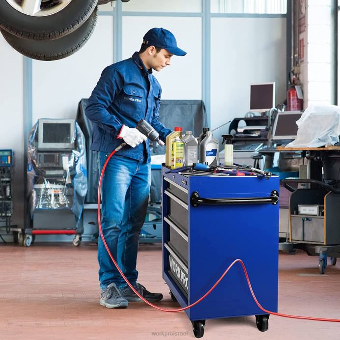 מורדן WORKPRO שידת כלים עם 4 מגירות, ארון אחסון כלי מתכת מתגלגל בגודל 26 אינץ' עם גלגלים, מערכת נעילה, משטח מגירות, קיבולת עומס של 450 ק