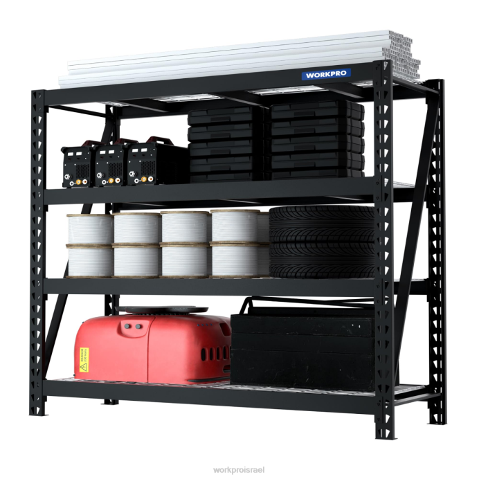 מוֹעִיל WORKPRO יחידת מדפים למוסך מתכת 4 קומות, קיבולת 7200 פאונד, מדפים מתכווננים תעשייתיים כבדים אִחסוּן L40Z10
