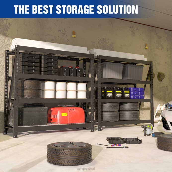 מוֹעִיל WORKPRO יחידת מדפים למוסך מתכת 4 קומות, קיבולת 7200 פאונד, מדפים מתכווננים תעשייתיים כבדים אִחסוּן L40Z10