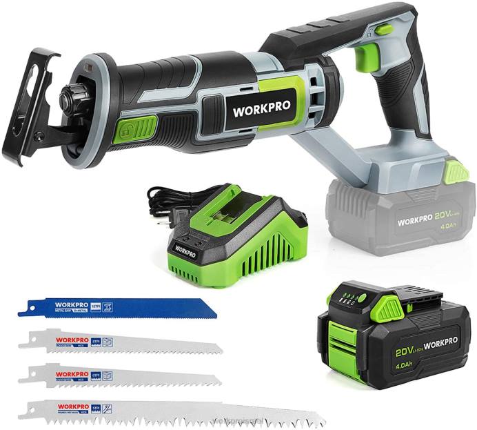 חָדָשׁ WORKPRO מסור חוט אלחוטי, כולל 4 להבי מסור לחיתוך עץ ומתכת כְּלִי L40Z184
