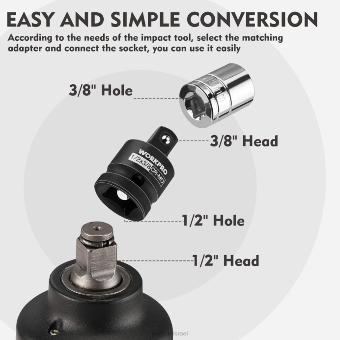 מוֹעִיל WORKPRO מתאם שקע דרייבר 4 חלקים ומקטינים, ערכת המרת מפתח ברגים כְּלִי L40Z94