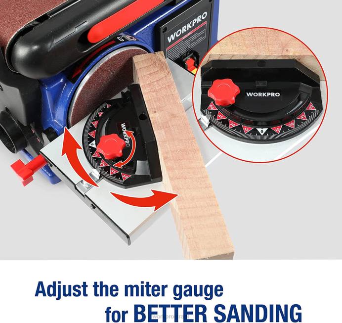 מוֹעִיל WORKPRO מלטשת דיסקים חגורה, 4 אינץ' x 36 אינץ' חגורה ומלטשת דיסקים בגודל 6 אינץ' עם 6 יח' ניירות זכוכית, בסיס ברזל יצוק לשיוף עיבוד עץ כְּלִי L40Z235