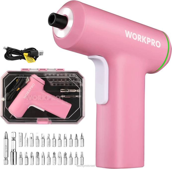 ורוד/שחור WORKPRO סט מברגים סוללת ליתיום-יון חשמלית אלחוטית 4v usb נטענת כְּלִי L40Z234