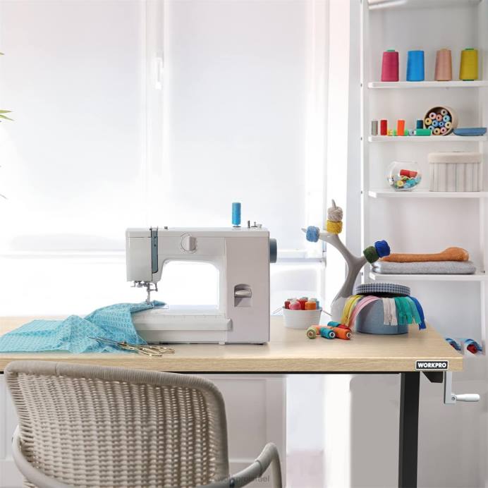 מוֹעִיל WORKPRO שולחן עבודה מתכוונן לגובה עם ידית ארכובה, עם גלגלים ורגלי הרמה, קיבולת עומס של 500 ק