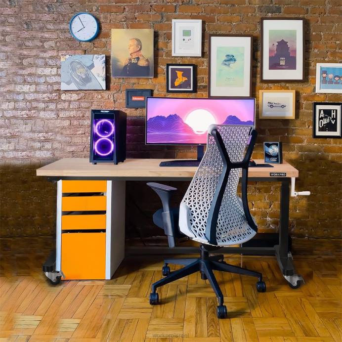 מוֹעִיל WORKPRO שולחן עבודה מתכוונן לגובה עם ידית ארכובה, עם גלגלים ורגלי הרמה, קיבולת עומס של 500 ק