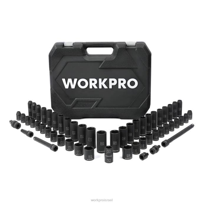 מורדן WORKPRO סט שקעי השפעה של 55 יחידות עם מוטות הארכה, פלדת cr-v מובחרת, שקעי Sae ומטריים עם מארז אחסון משופר כְּלִי L40Z307