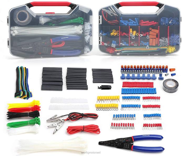 מוֹעִיל WORKPRO 582 יחידות מסופי כיווץ מחברי חוטים ערכת תיקון חשמל של צינור מתכווץ בחום עם מסיר חוט כְּלִי L40Z152
