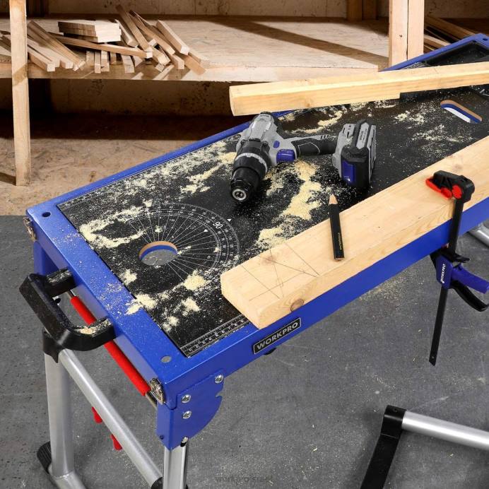 מוֹעִיל WORKPRO מעמד למסור מזבח 5 ב-1 שולחן עבודה נייד עם מעמד למסור מזבח נתיק ורגליים מתכווננות לגובה אִחסוּן L40Z2