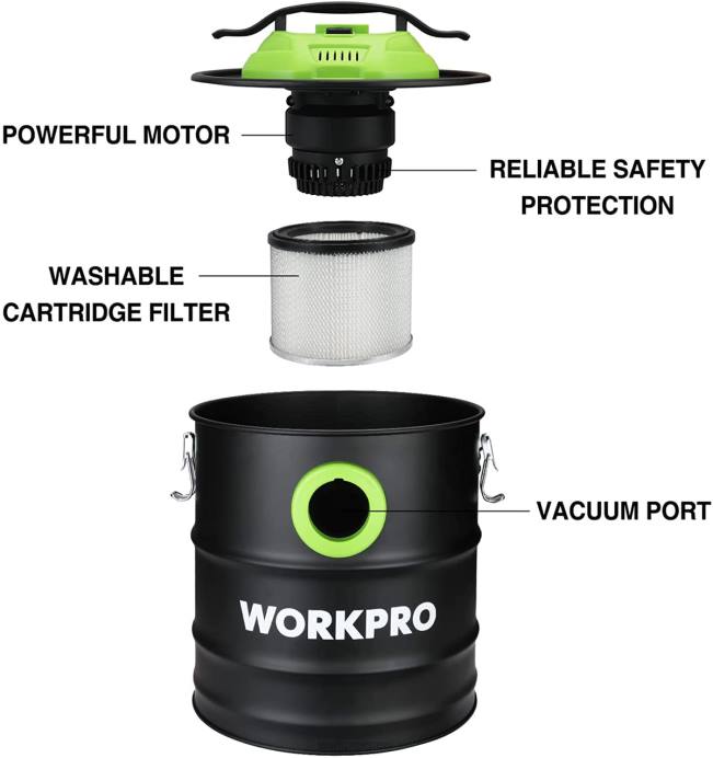 מוֹעִיל WORKPRO שואב אבק אפר בנפח 5.2 ליטר, שואב אבק אפר בהספק של 5.5 כוח סוס עם מסנן hepa כְּלִי L40Z212