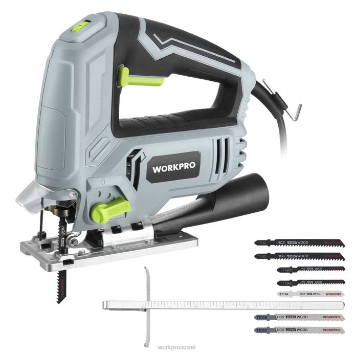 מורדן WORKPRO מסור פאזל, 5 אמפר 3000 spm, חותך חשמלי מחוט לכלי פאזל לחיתוך עץ, מתכת ופלסטיק, 7 להבים כְּלִי L40Z242