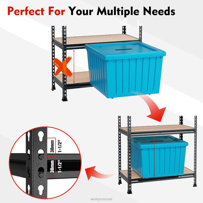 מורדן WORKPRO יחידת מדפים כבדה לאחסון מתכת מתכווננת 5 קומות, קיבולת עומס של 4000 פאונד אִחסוּן L40Z12